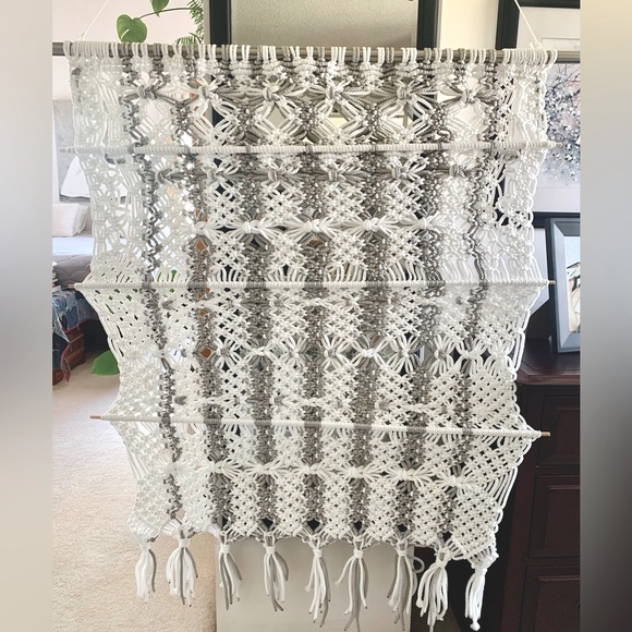 MACRAMÉ Large Woven Gray & White Wall Hanging - Picture 6 of 6
